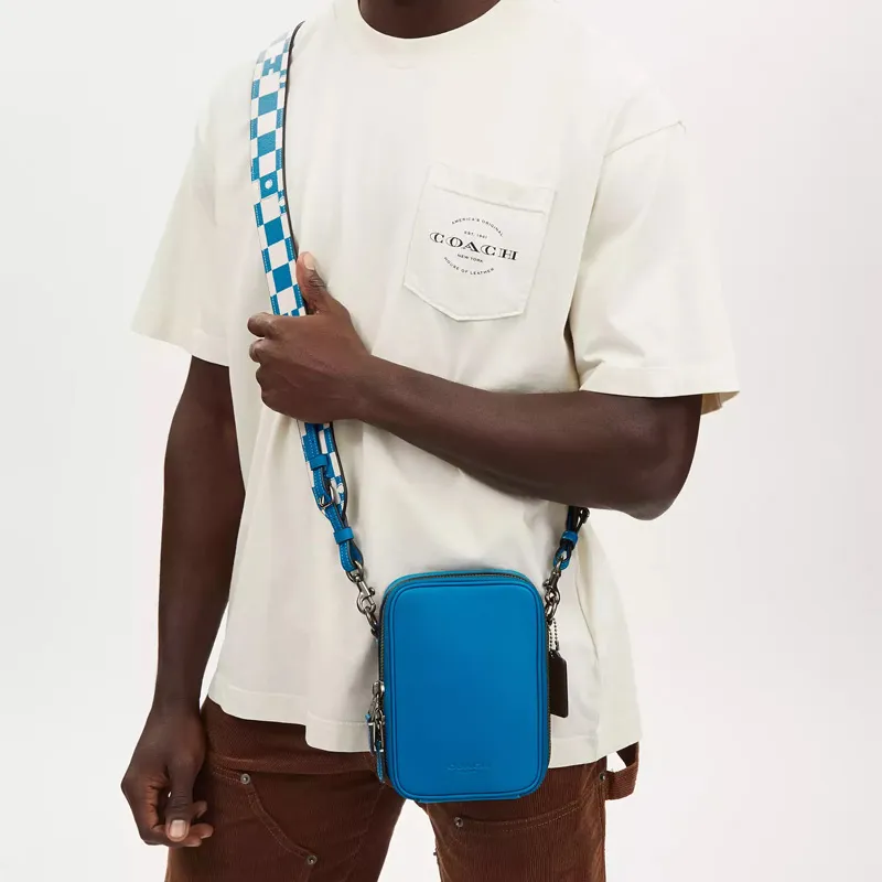 COACH Stanton Smooth Calfskin With Coated Canvas Shoulder Bag Crossbody Bag Small Size Women's Crown Blue Raven-3