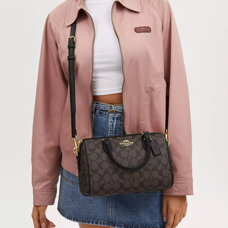 COACH Rowan Coated Canvas With Recycled Leather Handbag Shoulder Bag Crossbody Bag Large Size Women's Brown Black-3