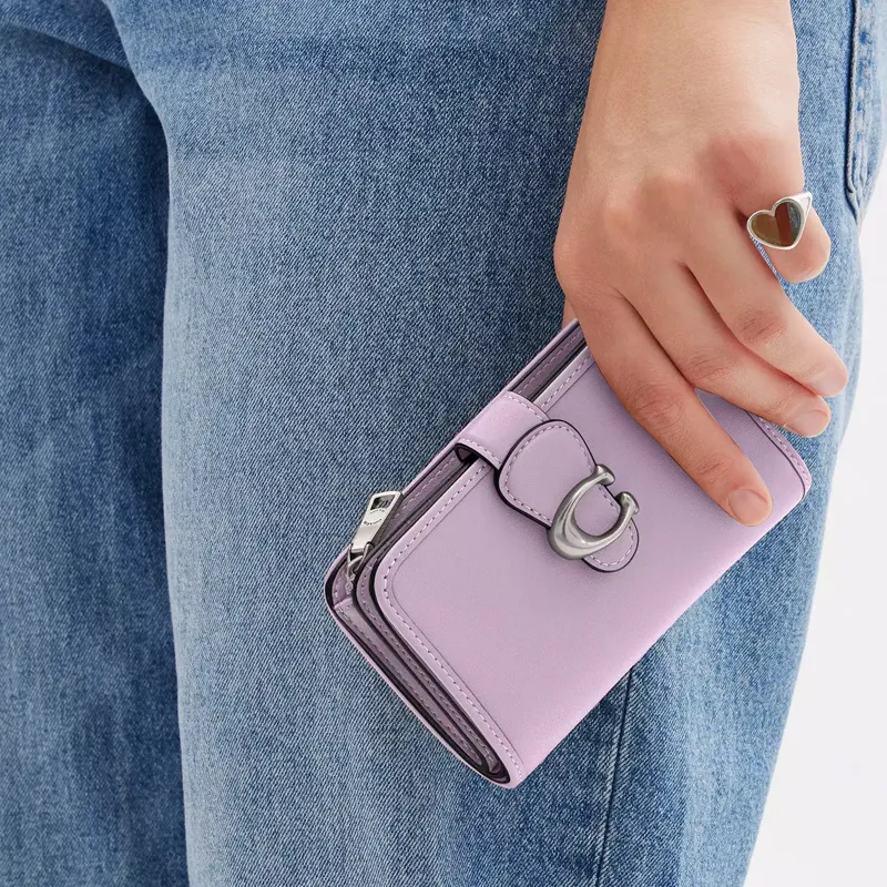 COACH Tabby Leather Coin Purses Wallets Medium Size Women's Purple-2