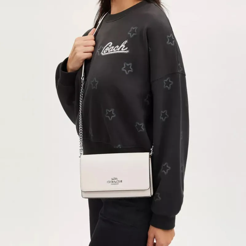 COACH Calfskin Clutch, Shoulder Bag, Crossbody Bag Trumpets Women's Silver & Chalk White-4
