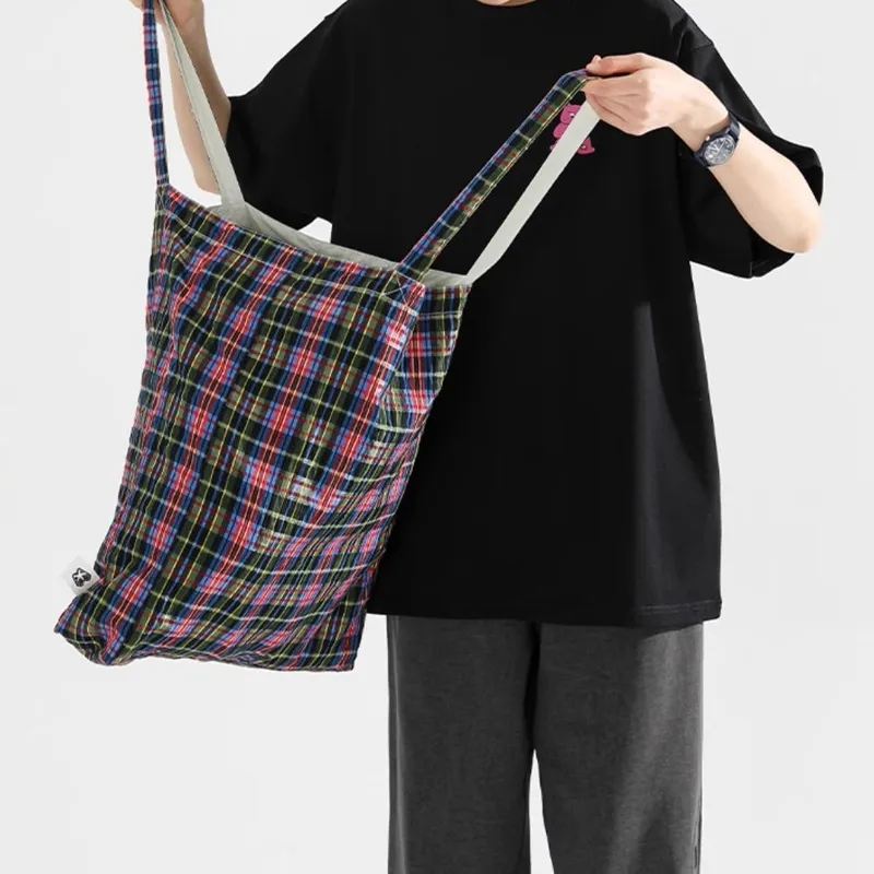 TYAKASHA Fabric Tote Bag Shopping Bag Shoulder Bag Handbag Large Size Unisex Red Black Plaid-6