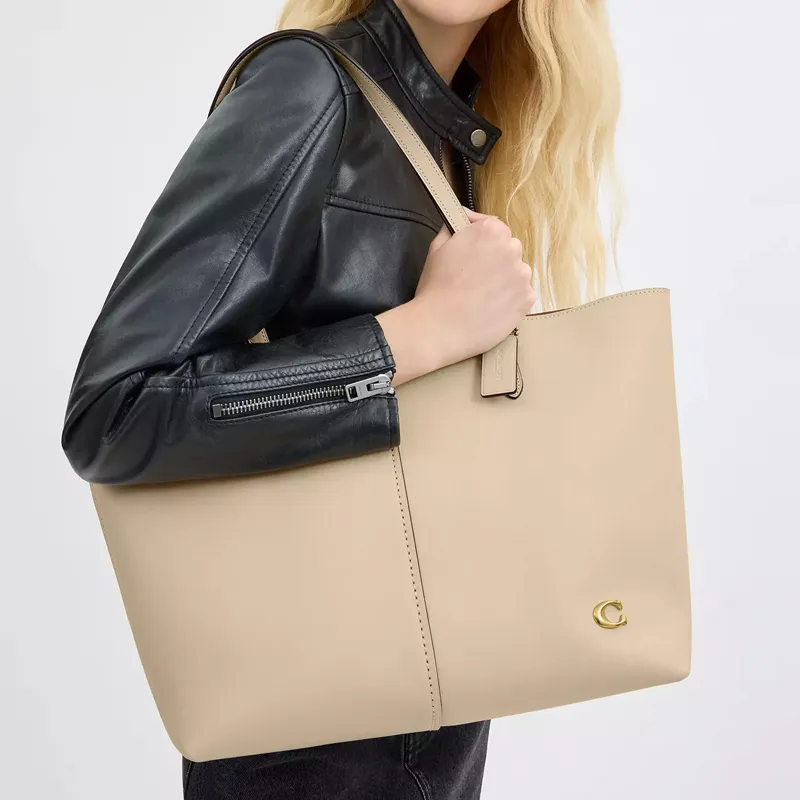 COACH Grained Leather Tote Bag Shopping Bag Shoulder Bag Handbag Large Size Women's Brass With Ivory Accents-4