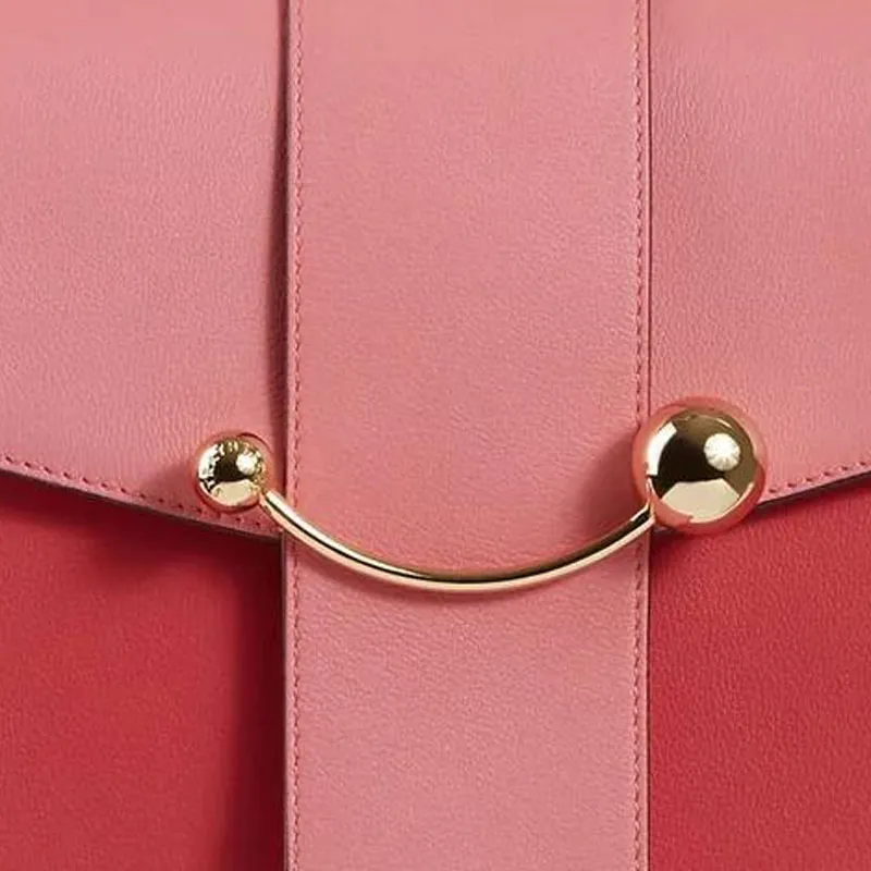 Strathberry Smooth Calf Leather Shoulder Bag Crossbody Bag Women's Raspberry Red With Candy Pink-4