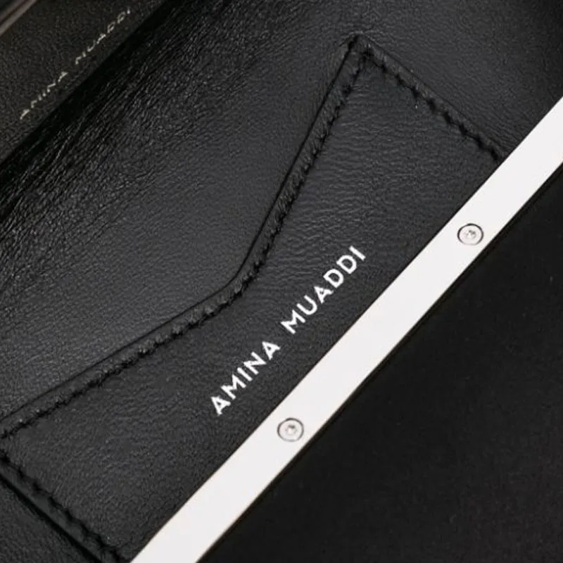 AMINA MUADDI Satin With Calfskin, Polyester, And Silk Handbag Mini Women's Black-3