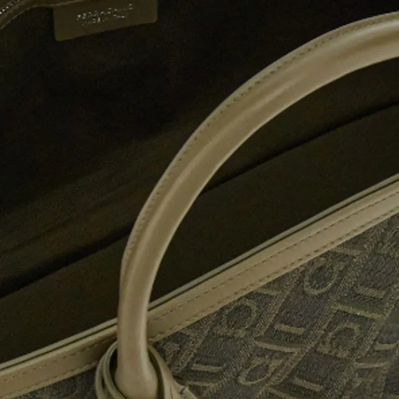FERRAGAMO Fabric With Calfskin Tote Bag Shopping Bag Handbag Large Size Men's Olive Green-4