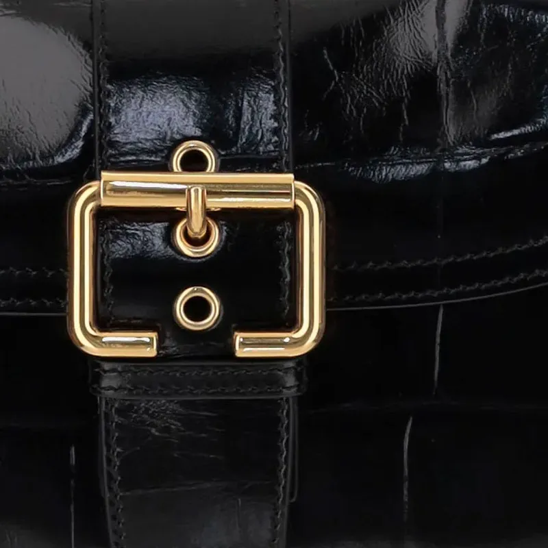Chloe Crocodile Embossed Calfskin Camera Bags Shoulder Bags Women's Black-4