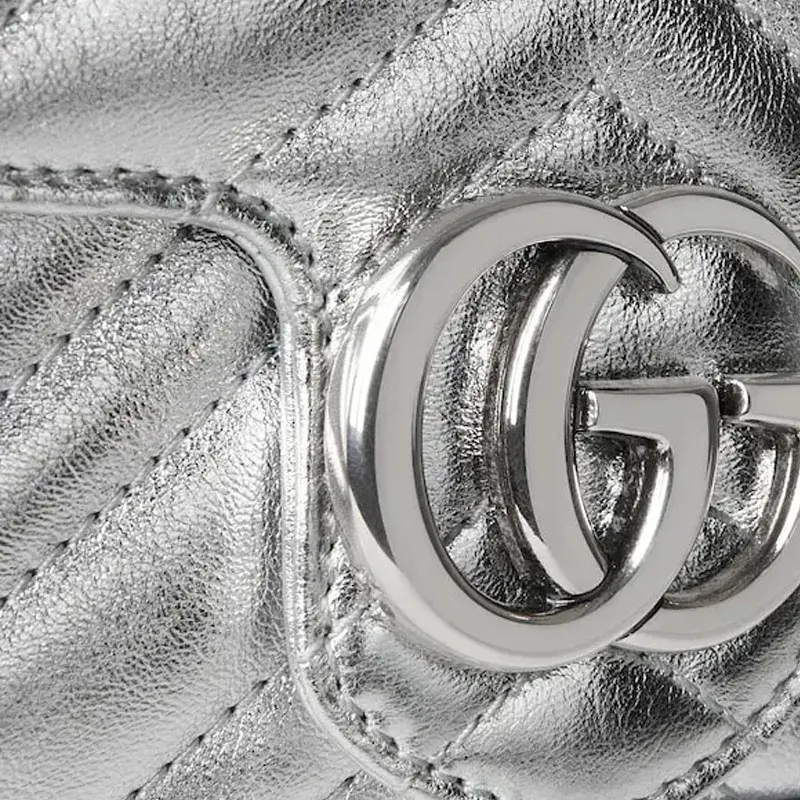 GUCCI Leather Shoulder Bag, Crossbody Bag Mini Women's Silver-5
