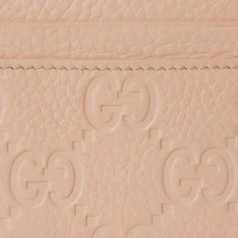 GUCCI Grain Leather Card Holder Women's Light Pink-4