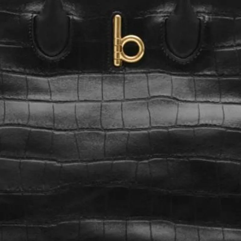 Burberry Lambskin Tote Bag Shopping Bag Handbag Small Size Unisex Black-3