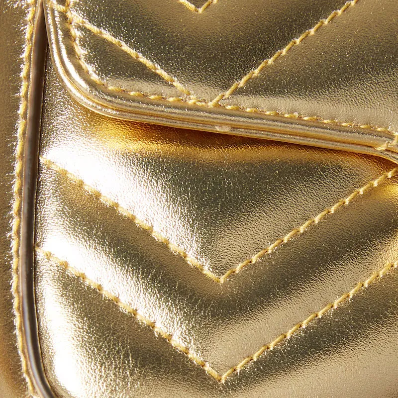 GUCCI Leather Shoulder Bag Extra Mini Unisex Gold-6