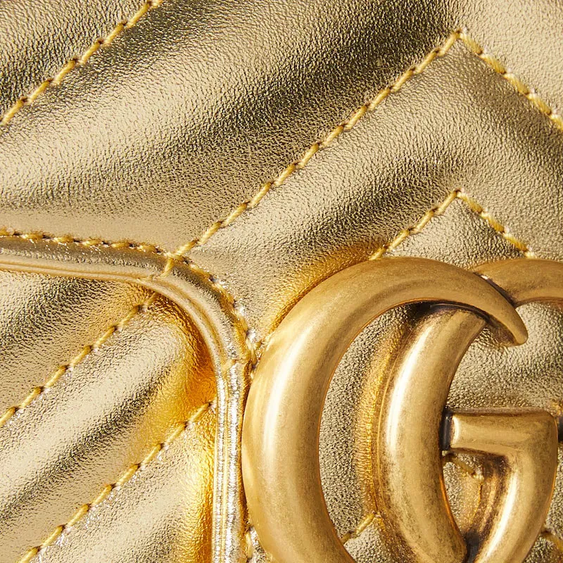 GUCCI Leather Shoulder Bag Extra Mini Unisex Gold-5