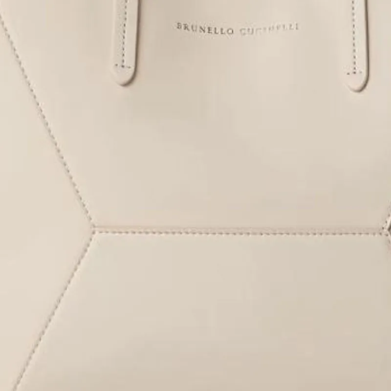 Brunello Cucinelli Calfskin Tote Bag, Shopping Bag, Handbag, Shoulder Bag Trumpets Women's Ivory-4