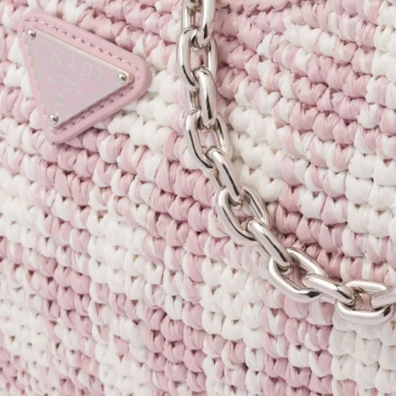 PRADA Straw Woven Shoulder Bag Women's Pink-3