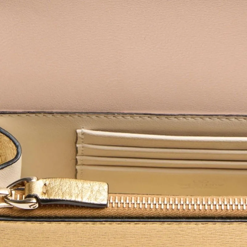 Valentino Grained Calfskin Crossbody Bag Shoulder Bag Women's Gold-4