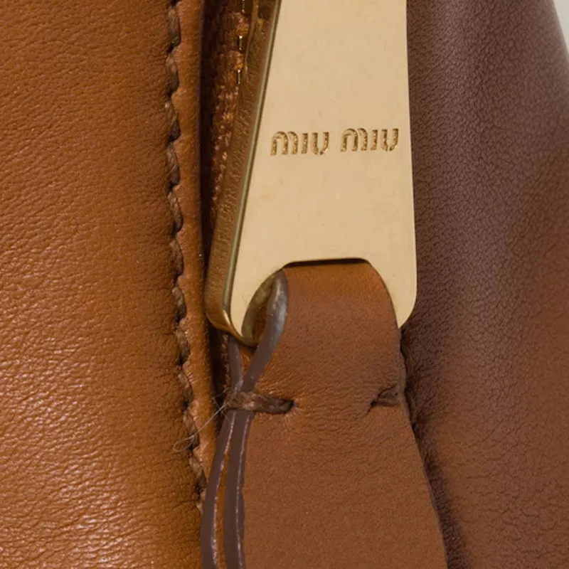 MIU MIU Leather Handbag, Shoulder Bag Women's Cognac Brandy-4