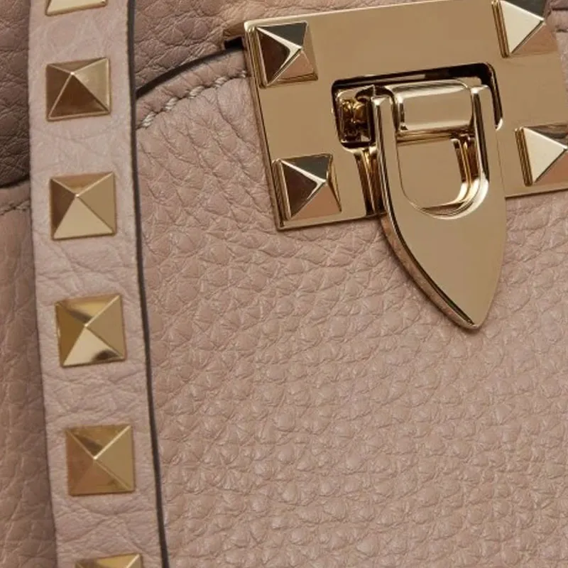 Valentino ROCKSTUD Grained Calfskin One Shoulder Handbags Medium Size Women's Pink-6