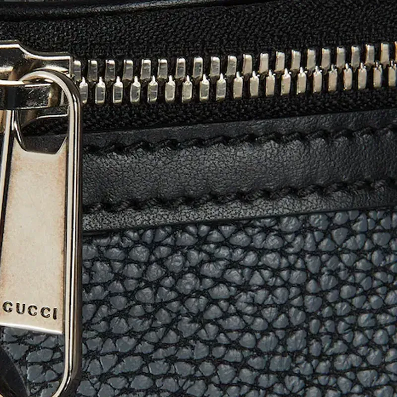 GUCCI Grained Leather Fanny Pack Small Size Men's Black Gray Color-5