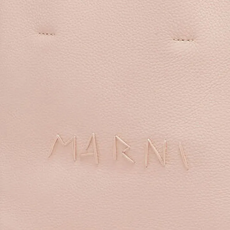MARNI Museo Soft Calfskin Tote Bag Shopping Bag Handbag Mini Women's Light Pink With Beige Accents-4
