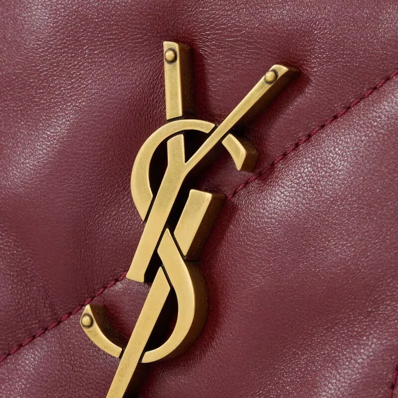 SAINT LAURENT Lambskin Shoulder Bag Medium Size Unisex Merlot Red-6
