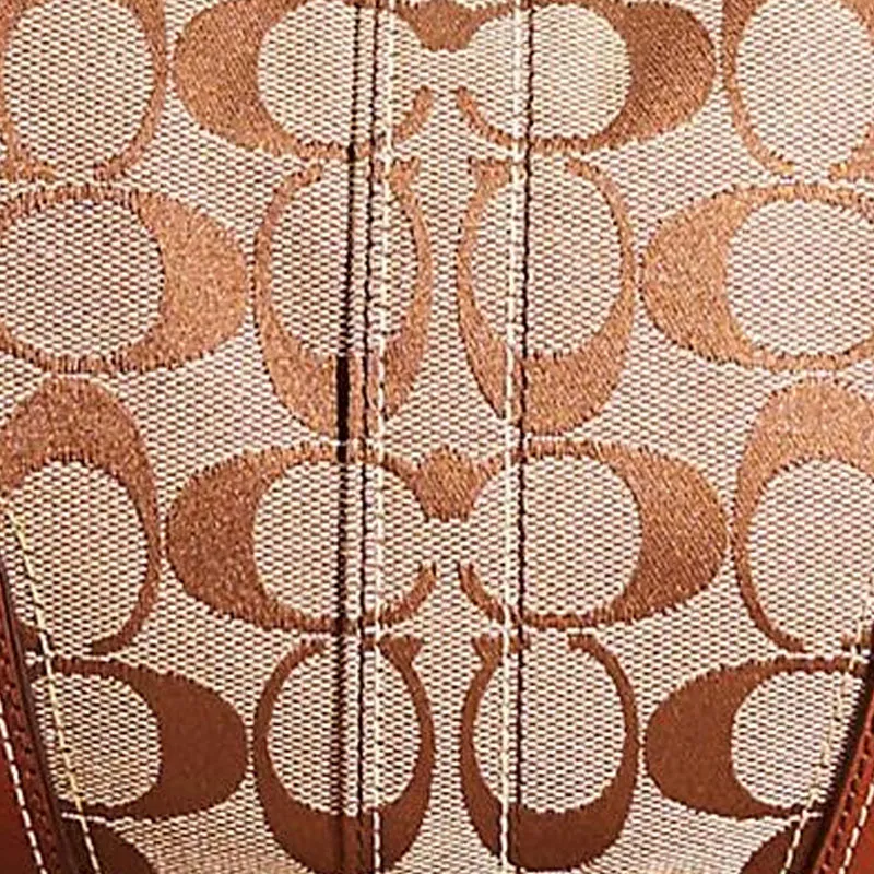 COACH Hamptons Jacquard HOBO Bag Shoulder Handbag Small Size Women's Khaki And Brown-1
