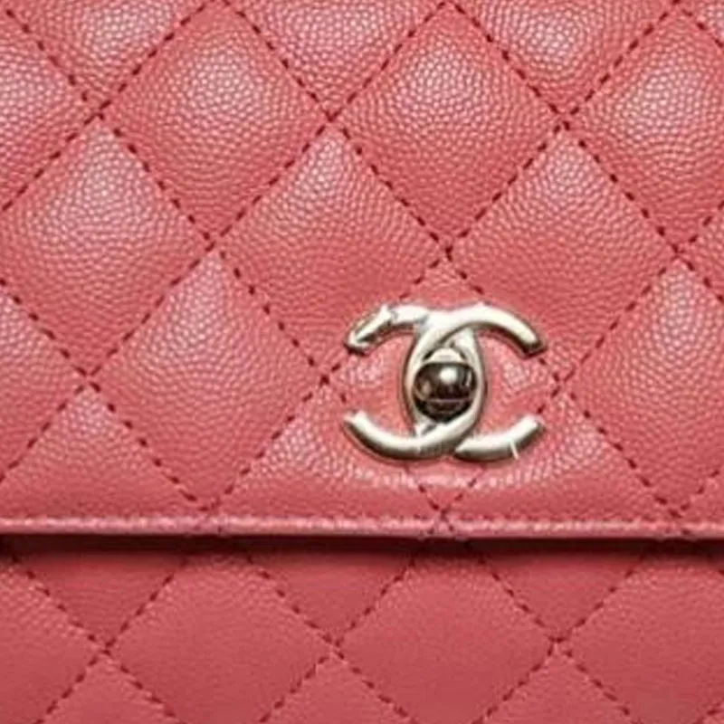 CHANEL Grained Calfskin Shoulder Bag Crossbody Bag Handbag Small Size Women's Gold Pink-1