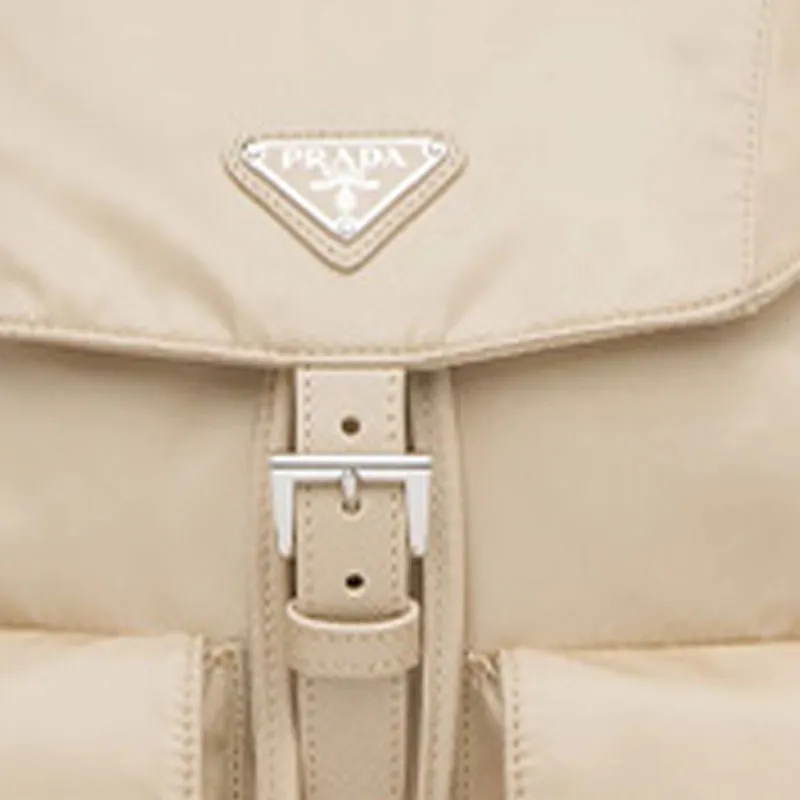 PRADA Cross Grain Leather, Nylon Backpack Women's Desert Beige-4