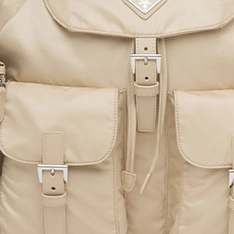 PRADA Cross Grain Leather, Nylon Backpack Women's Desert Beige-3
