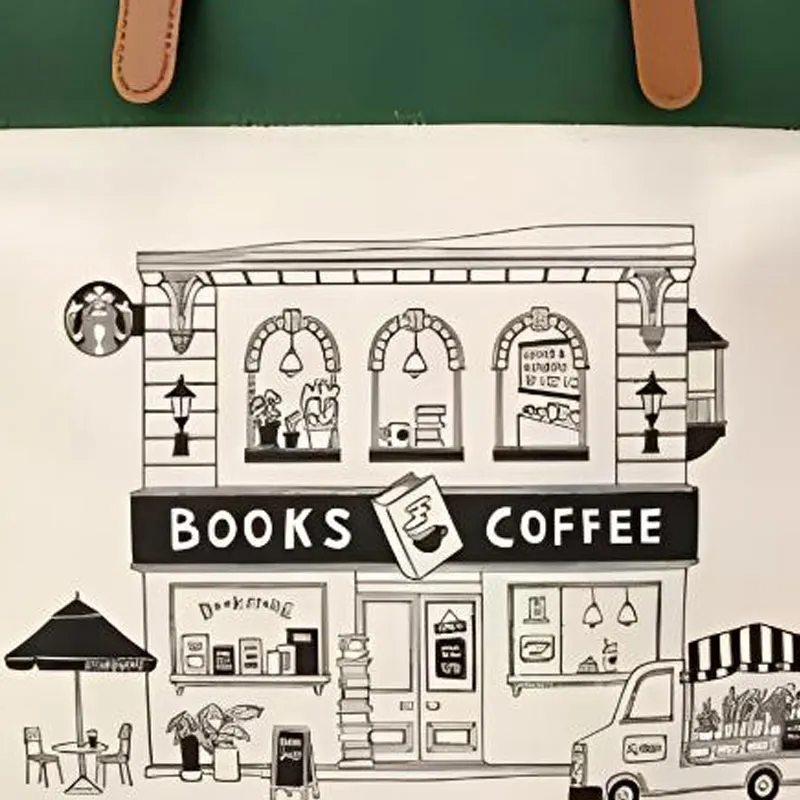 Starbucks Cotton Tote Bag Shopping Bag Handbag Shoulder Bag Unisex Green & White-4