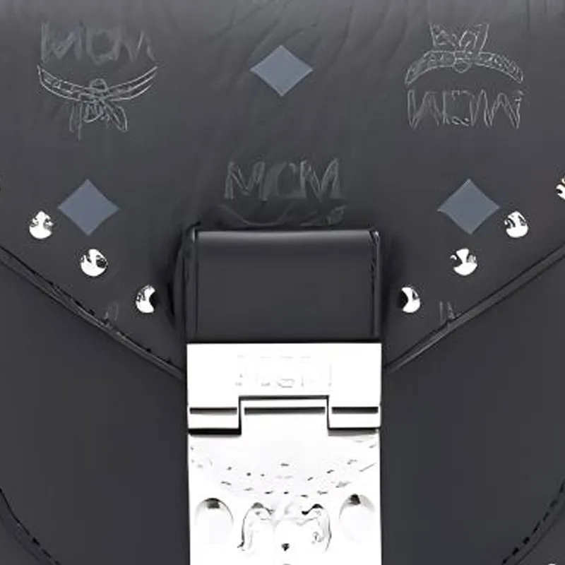 MCM Patricia Visetos Cow Leather Crossbody Bag Mini Women's Black-3