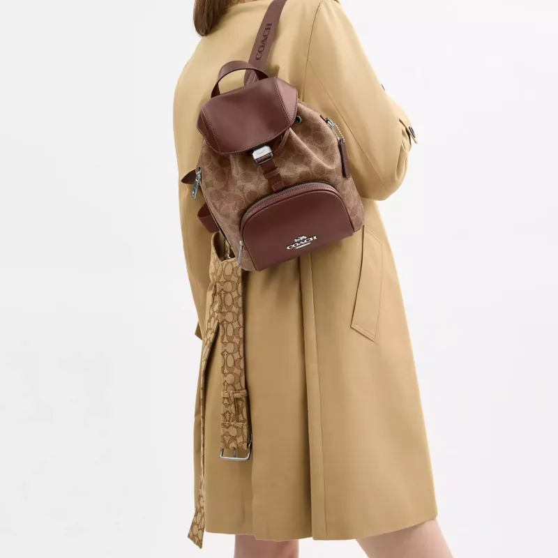 COACH Coated Canvas Backpack Trumpets Women's Brown-3