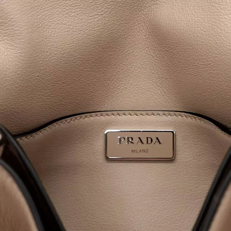 PRADA Leather Shoulder Bag Women's Beige-4