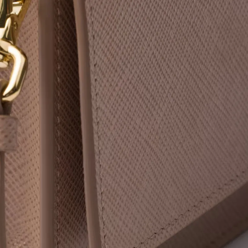 PRADA Saffiano Leather Shoulder Bag Mini Women's Nude Pink-4
