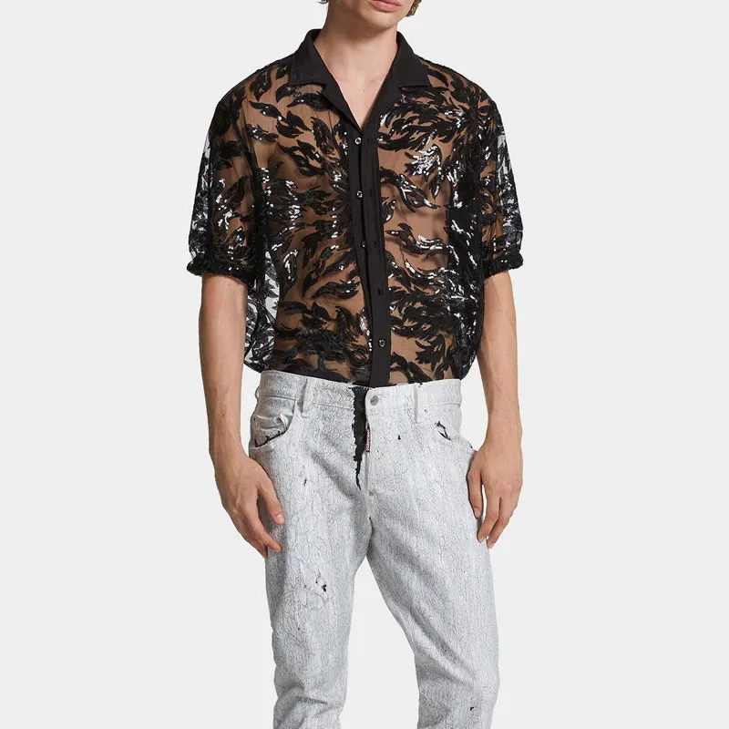 DSQUARED 2 Sequin Embroidered Short Sleeved Shirt-4