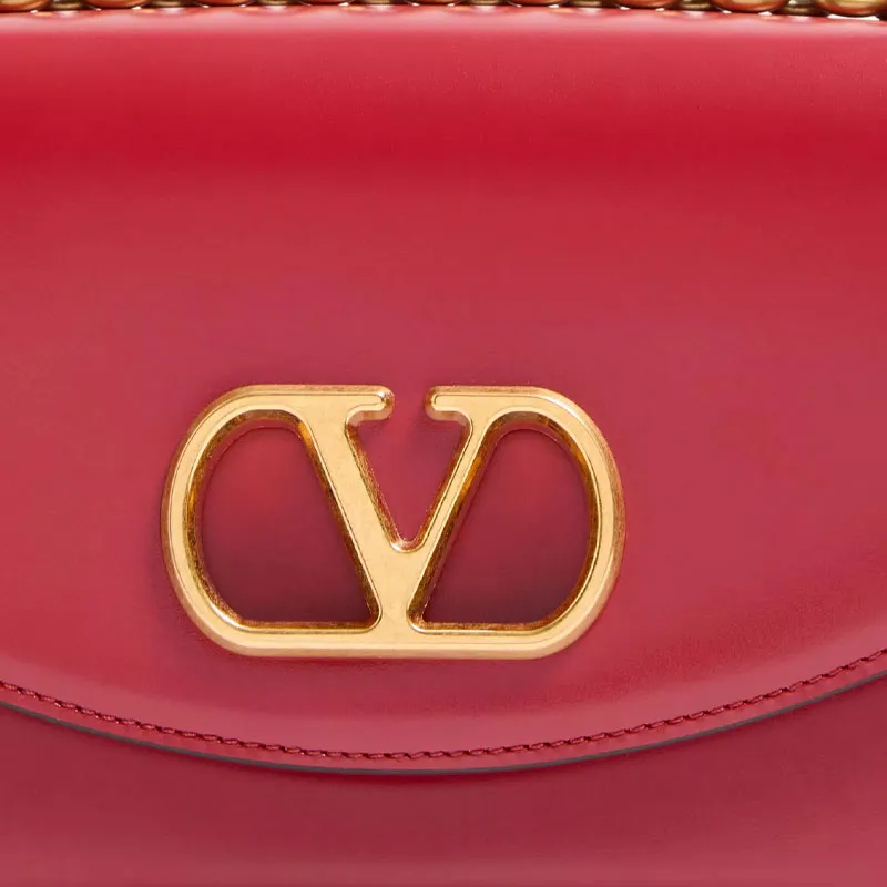 Valentino Cow Leather Shoulder Bag Small Size Women's Red-5