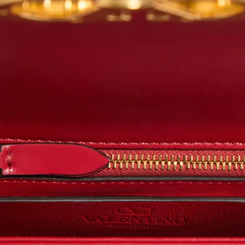 Valentino Cow Leather Shoulder Bag Small Size Women's Red-4
