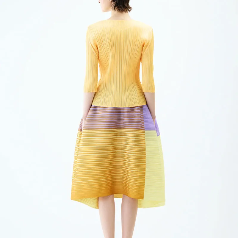 PLEATS PLEASE ISSEY MIYAKE SS25 Casual Long Skirt Women's Purple Yellow-5