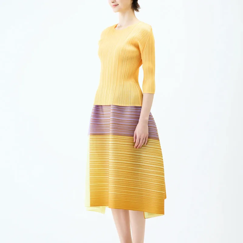 PLEATS PLEASE ISSEY MIYAKE SS25 Casual Long Skirt Women's Purple Yellow-6