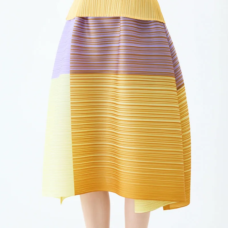 PLEATS PLEASE ISSEY MIYAKE SS25 Casual Long Skirt Women's Purple Yellow-8