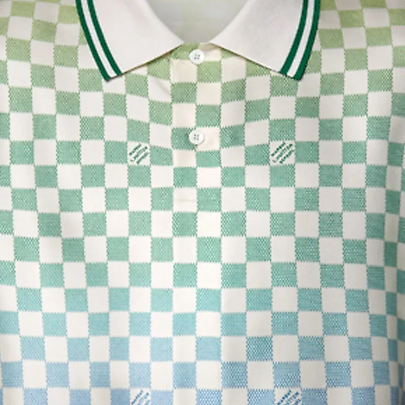 LOUIS VUITTON Damier Gradient Printed Silk Polo Shirt-3