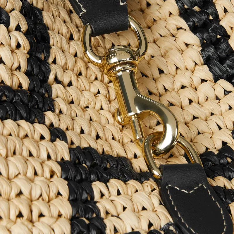 GUCCI Raffia Tote Bag, Shopping Bag, Shoulder Bag Trumpets Women's Brown-6