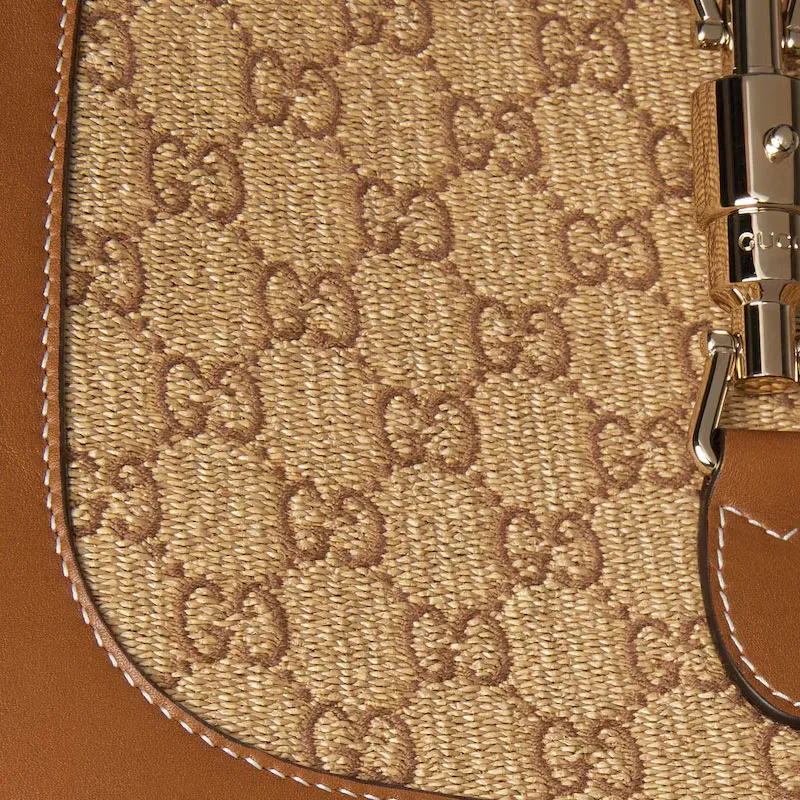 GUCCI Jackie 1961 Raffia Shoulder Bag Trumpets Women's Brown-7