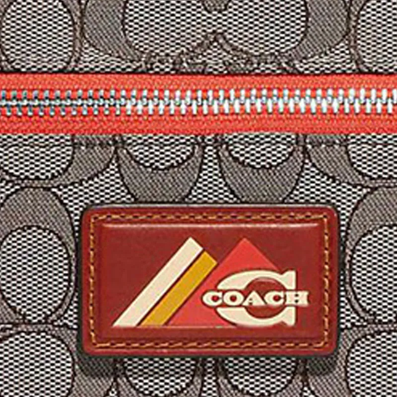 COACH Jacquard With Calfskin Sling Bag, Fanny Pack Trumpets Men's Greige & Red-4