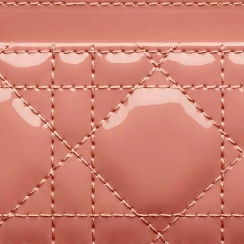 DIOR Lady Dior Patent Leather Calfskin Money Clip Card Holder Card Case Women's Elegant Pink-4