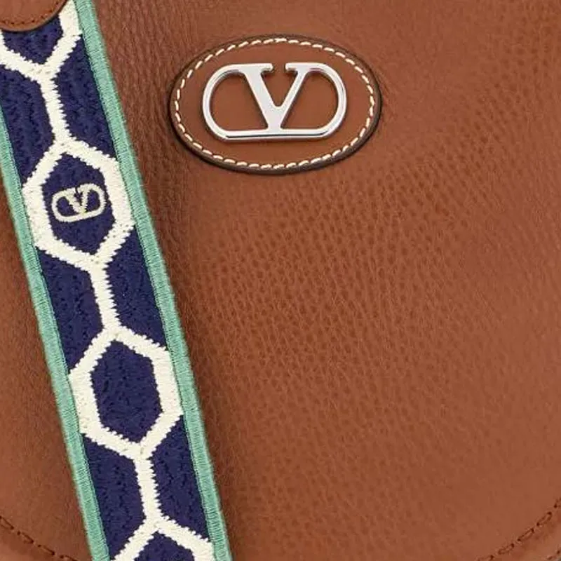 Valentino Cow Leather Shoulder Bag Women's Brown-4