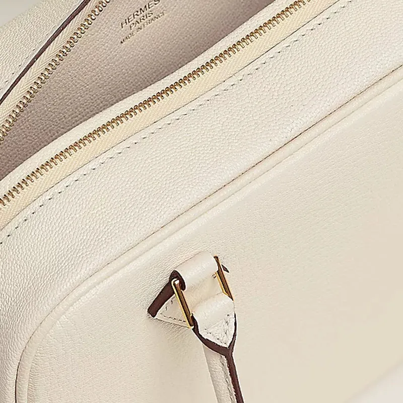 HERMES Plume Mysore Goat Skin Tote Bag Shopping Bag Handbag Mini Women's I2 Nata Cream White-3