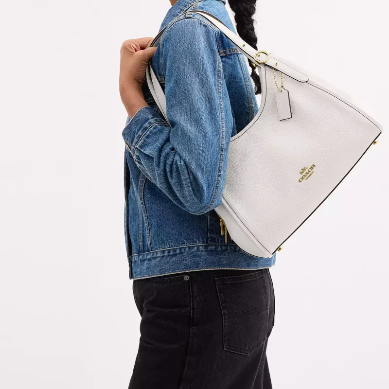 COACH Coated Canvas Shoulder Bag Regular Women's Gold & Chalk-3