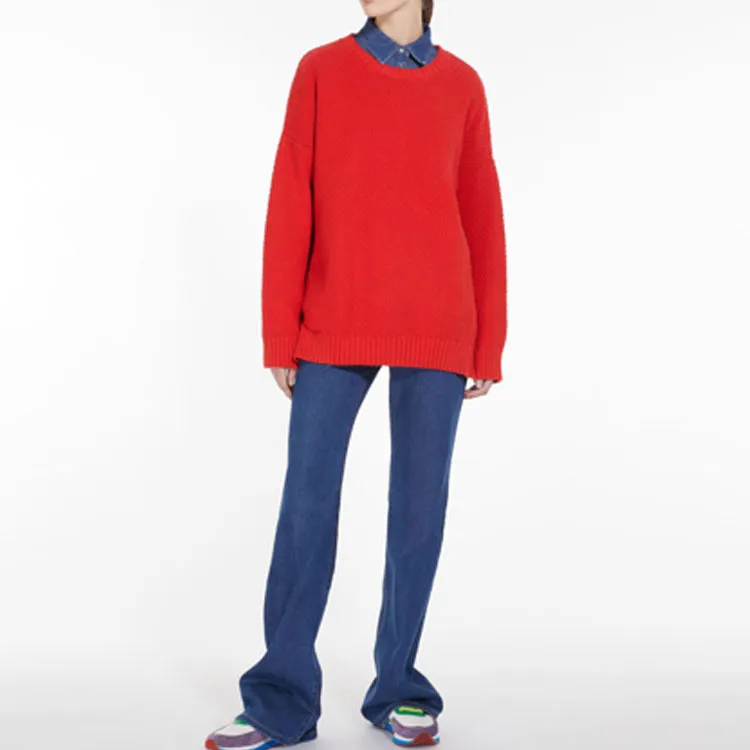 WEEKEND MaxMara Oversized Cotton Blend Top Sweater Women's Red-1