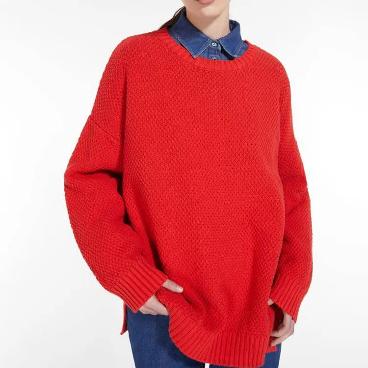 WEEKEND MaxMara Oversized Cotton Blend Top Sweater Women's Red-2