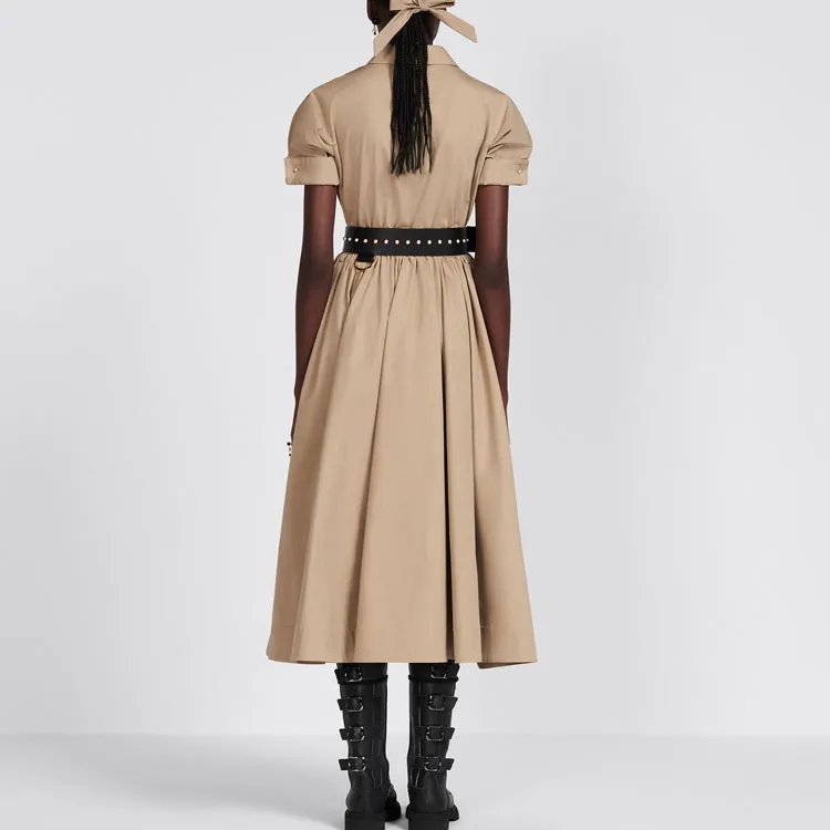 DIOR FW23 Belted Mid-Length Dress Short-Sleeved Dresses Women's Khaki-3