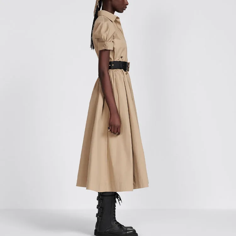 DIOR FW23 Belted Mid-Length Dress Short-Sleeved Dresses Women's Khaki-4